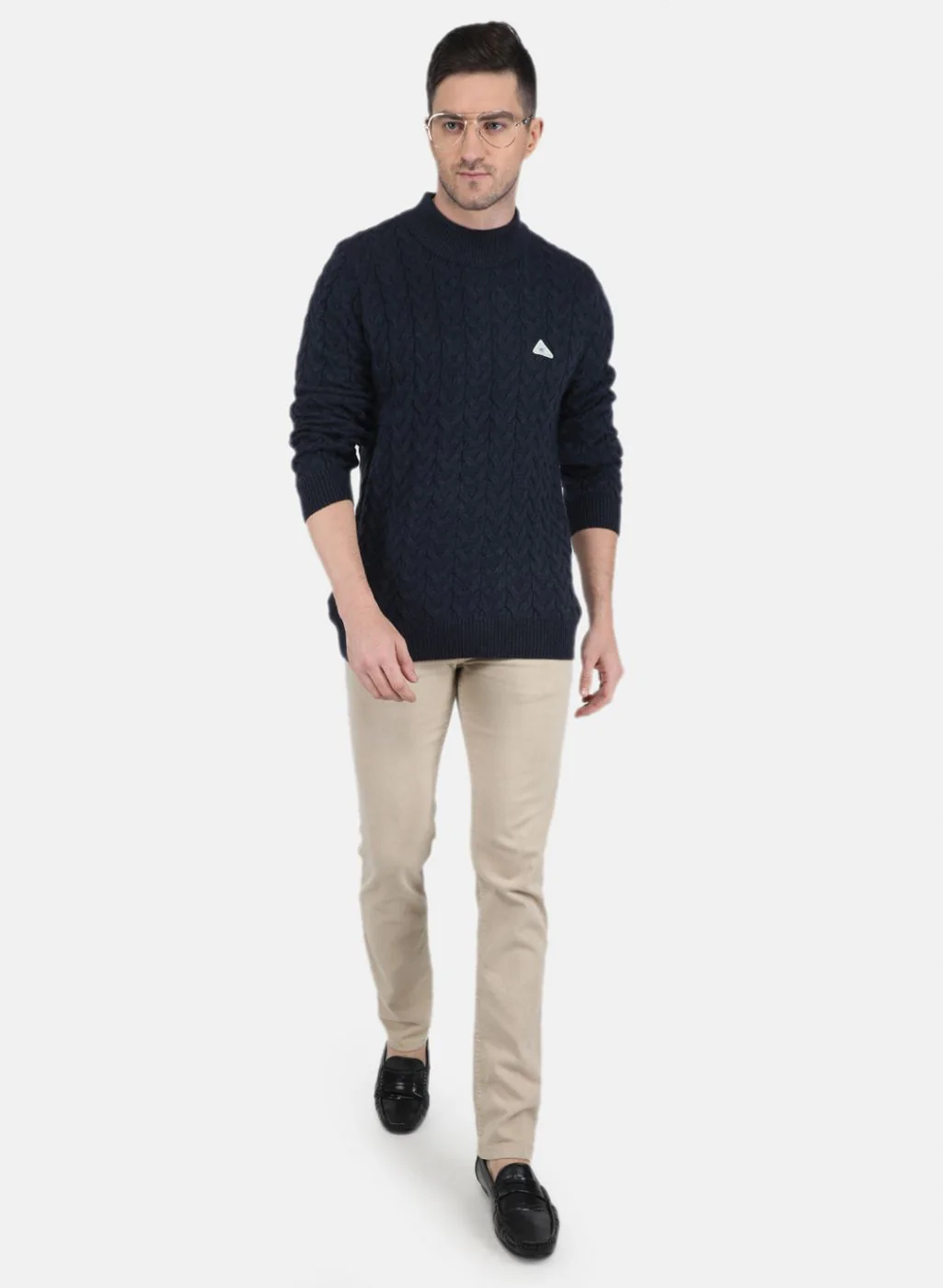 Men Blue Self Design Pullover - Image 4