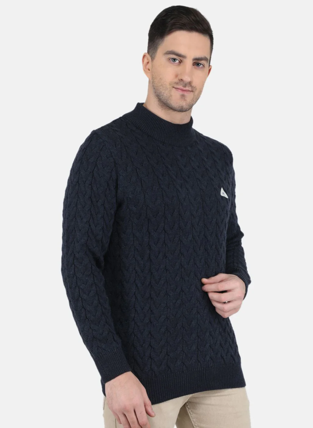 Men Blue Self Design Pullover - Image 6