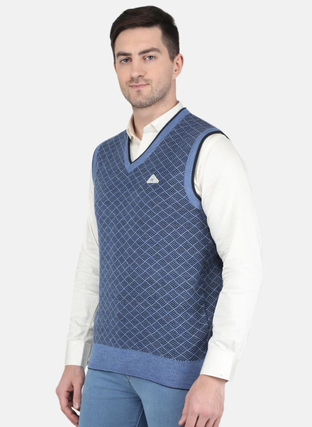 Men Blue Self Design Sweater - Image 2