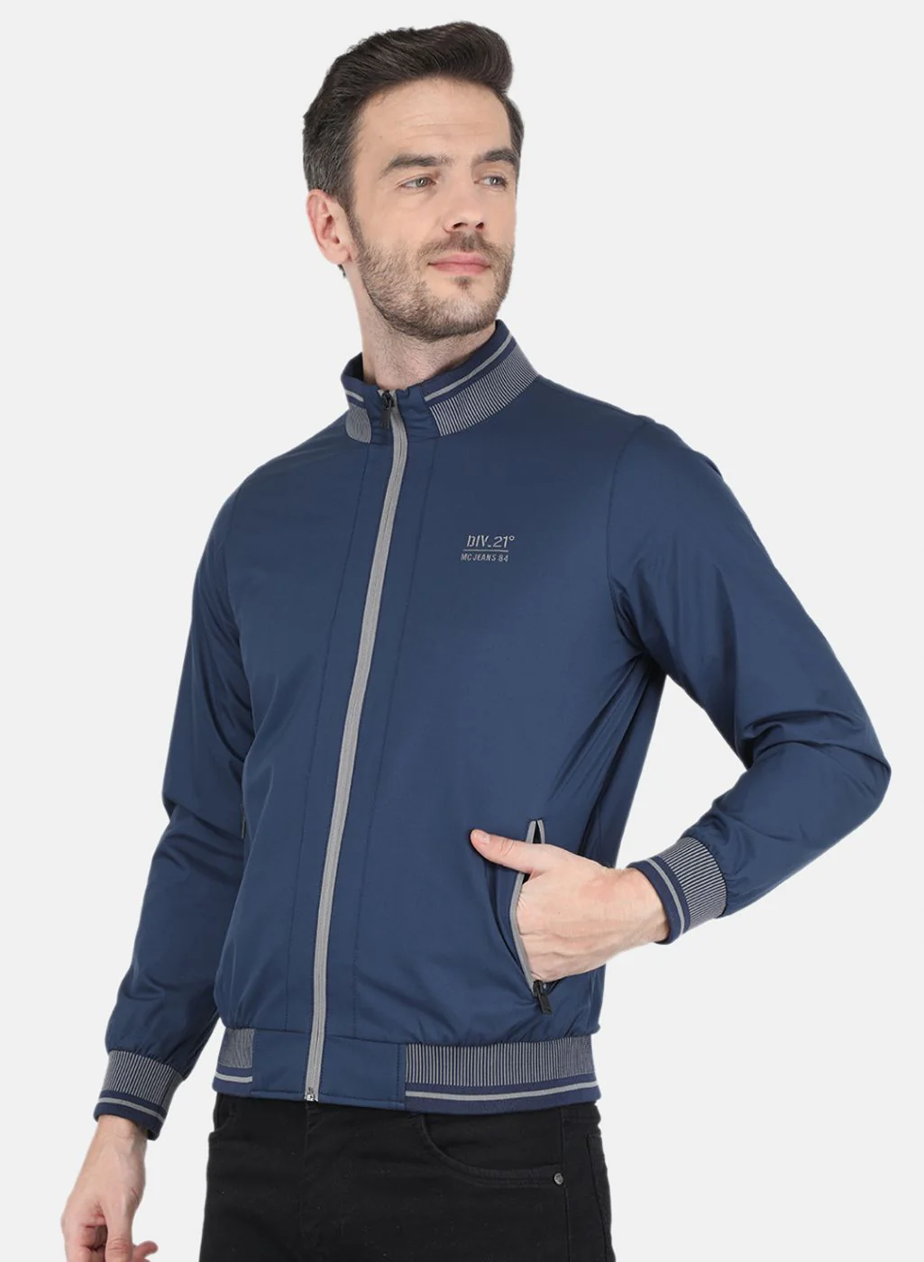 Men Blue Solid Jacket - Image 2