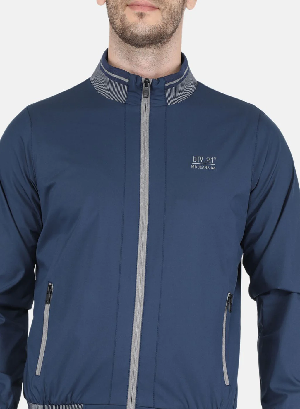 Men Blue Solid Jacket - Image 5