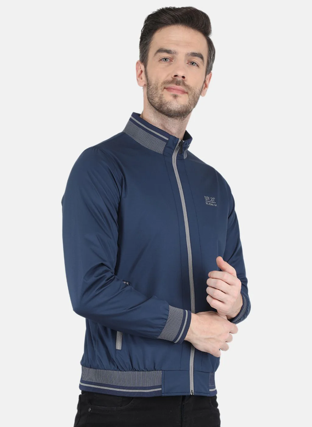 Men Blue Solid Jacket - Image 6