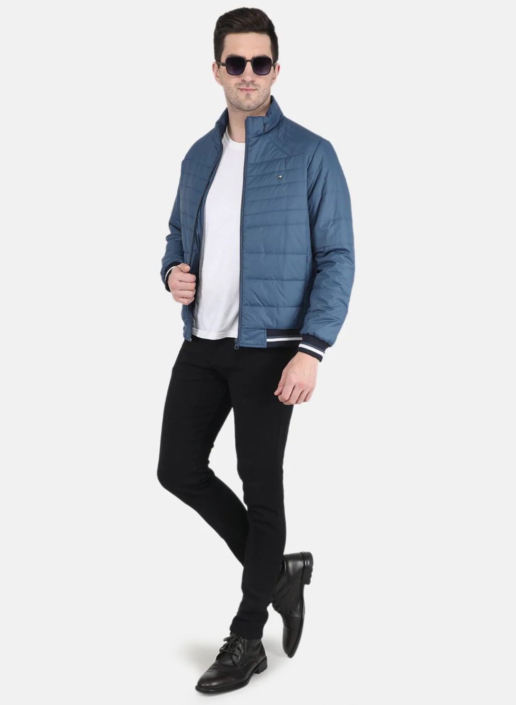 Men Blue Solid Jacket - Image 4