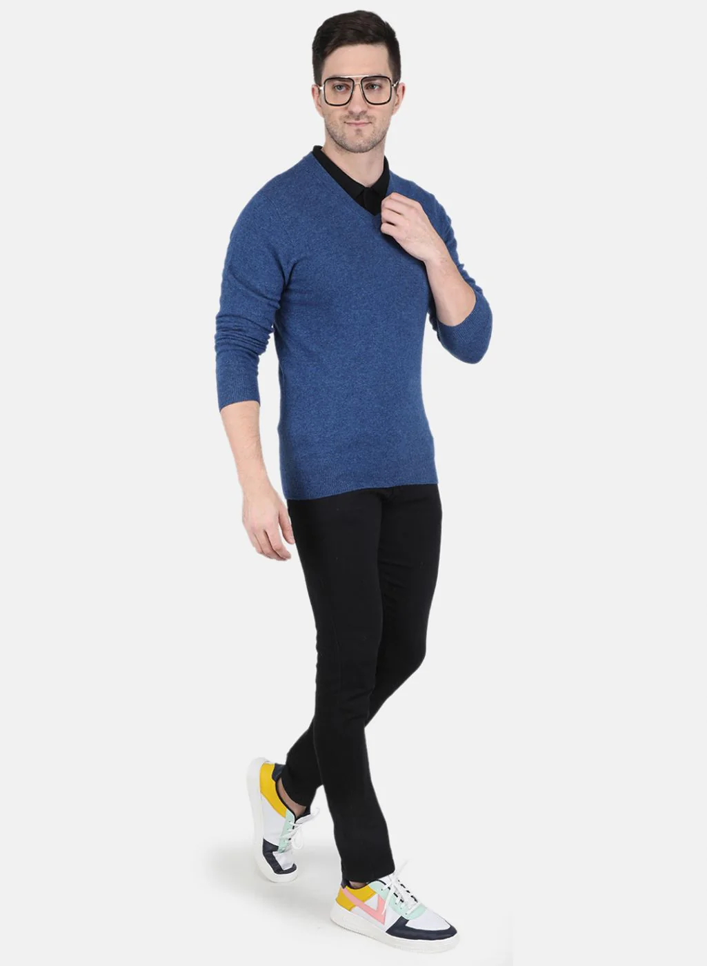 Men Blue Solid Pullover - Image 4