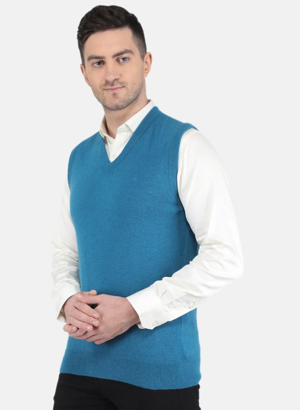 Men Blue Solid Sweater - Image 2