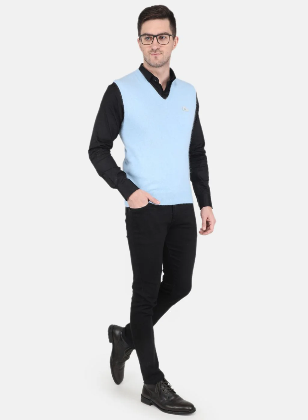 Men Blue Solid Sweater - Image 4