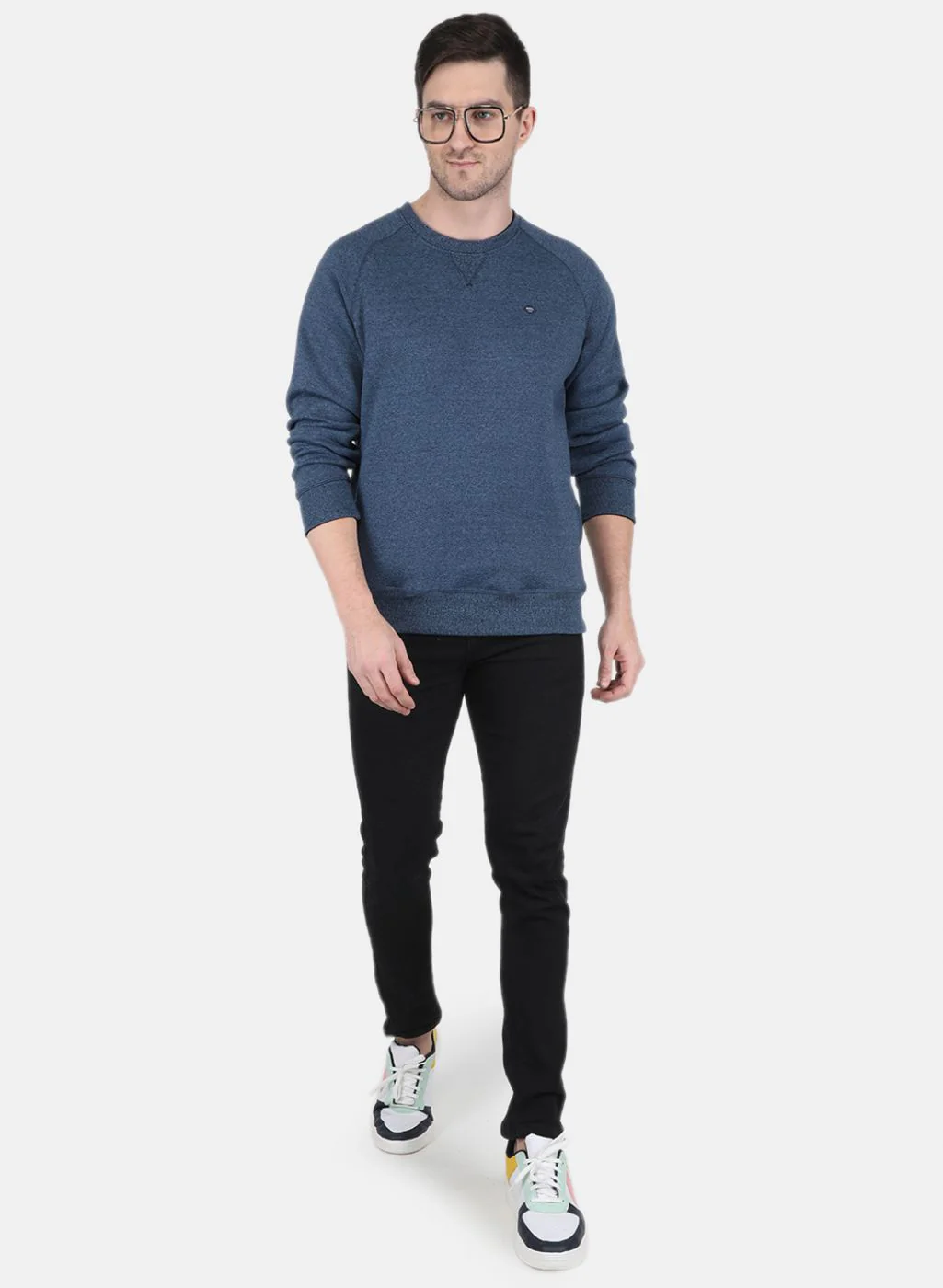Men Blue Solid Sweatshirt - Image 4