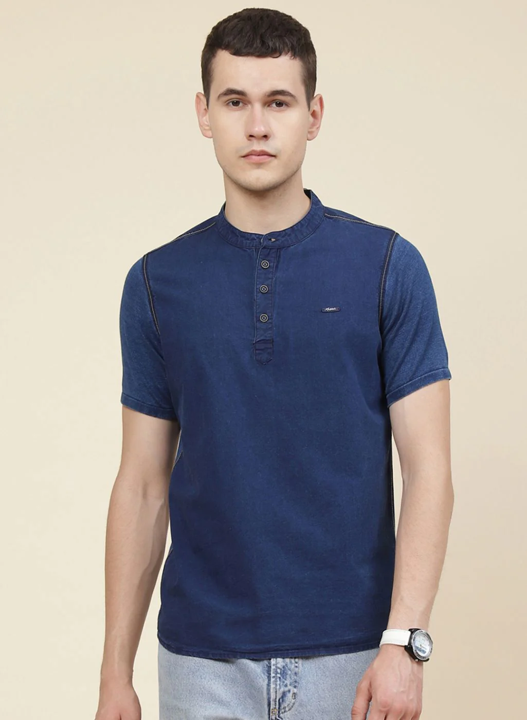 Men Blue Solid T-Shirt