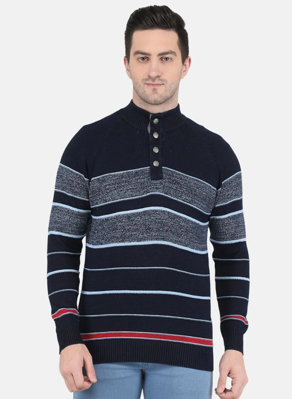 Men Blue Stripe Pullover