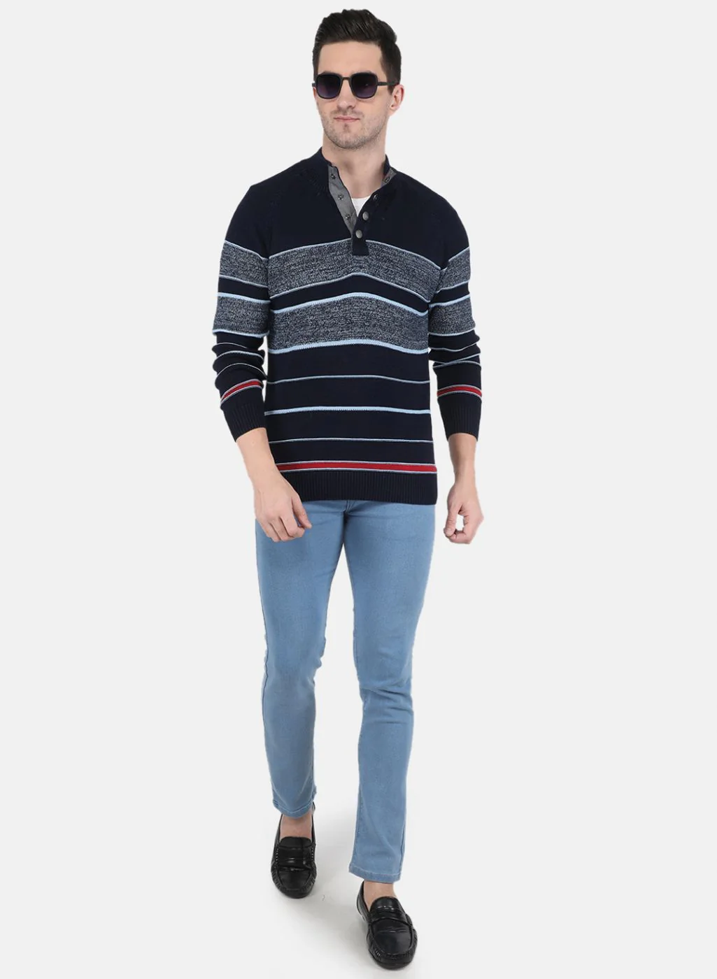 Men Blue Stripe Pullover - Image 4