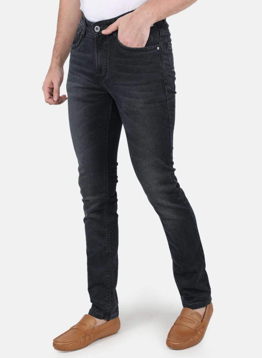 Men Brown NArrow Fit Denim - Image 2
