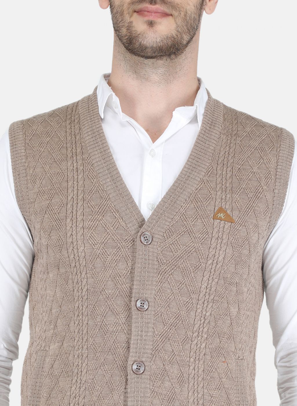 Men Brown Self design Cardigan - Image 5