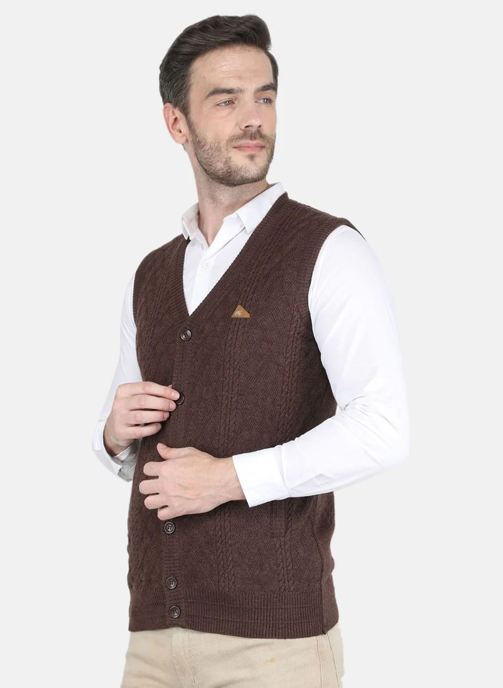 Men Brown Self design Cardigan - Image 2