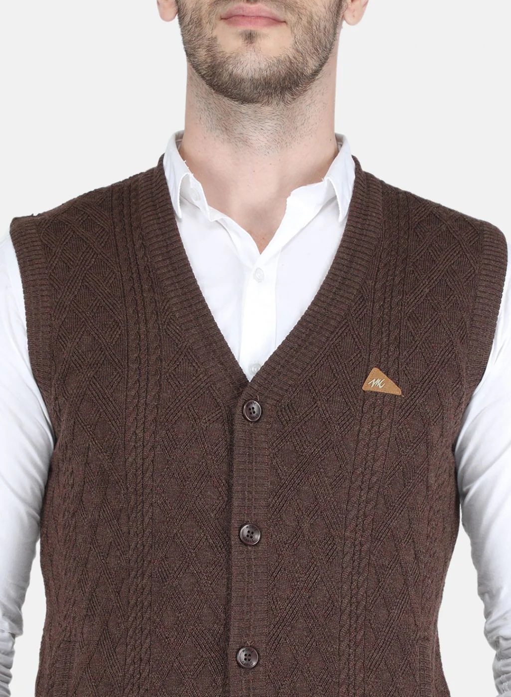 Men Brown Self design Cardigan - Image 5