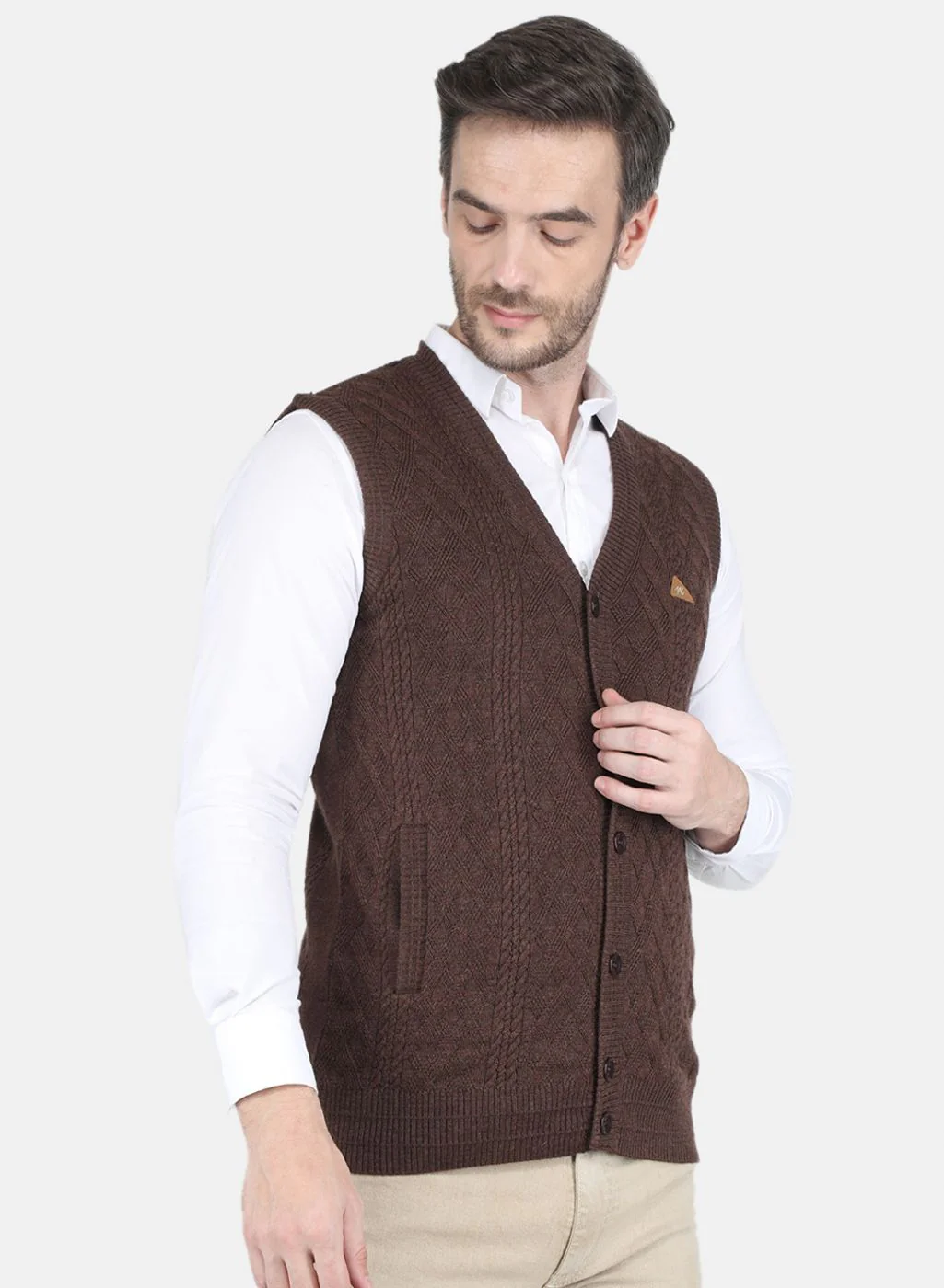 Men Brown Self design Cardigan - Image 6
