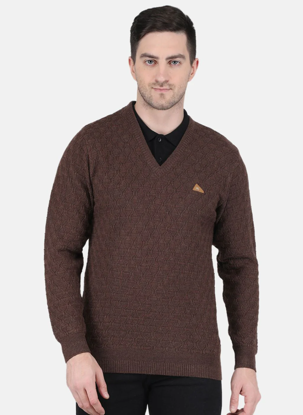 Men Brown Self Design Pullover