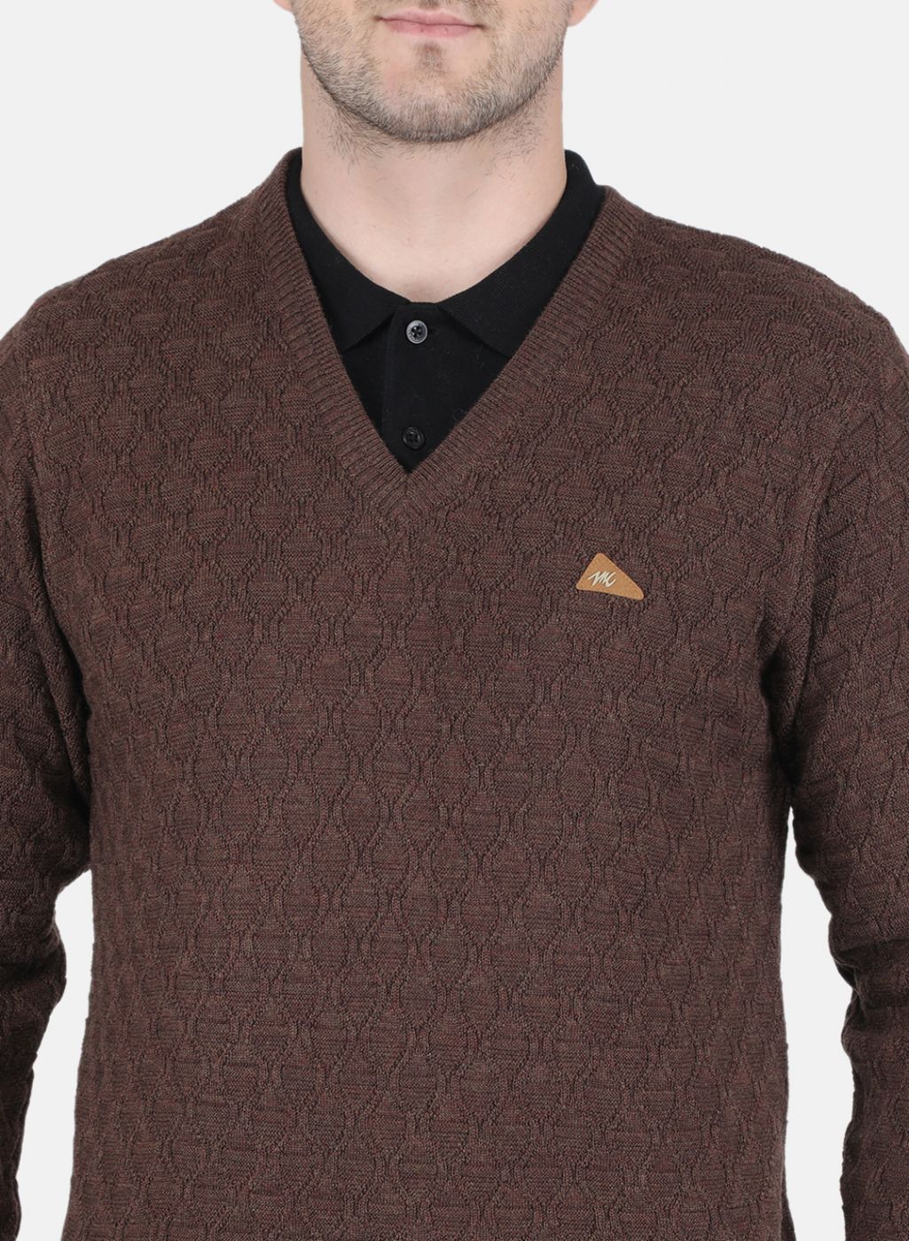 Men Brown Self Design Pullover - Image 5