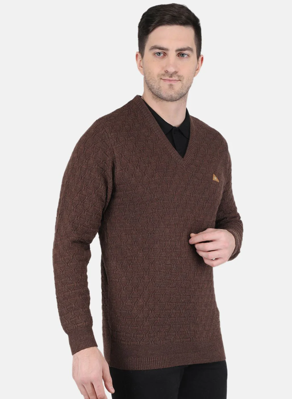 Men Brown Self Design Pullover - Image 6