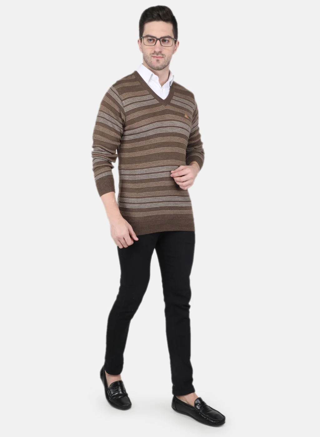 Men Brown Self Design Pullover - Image 4