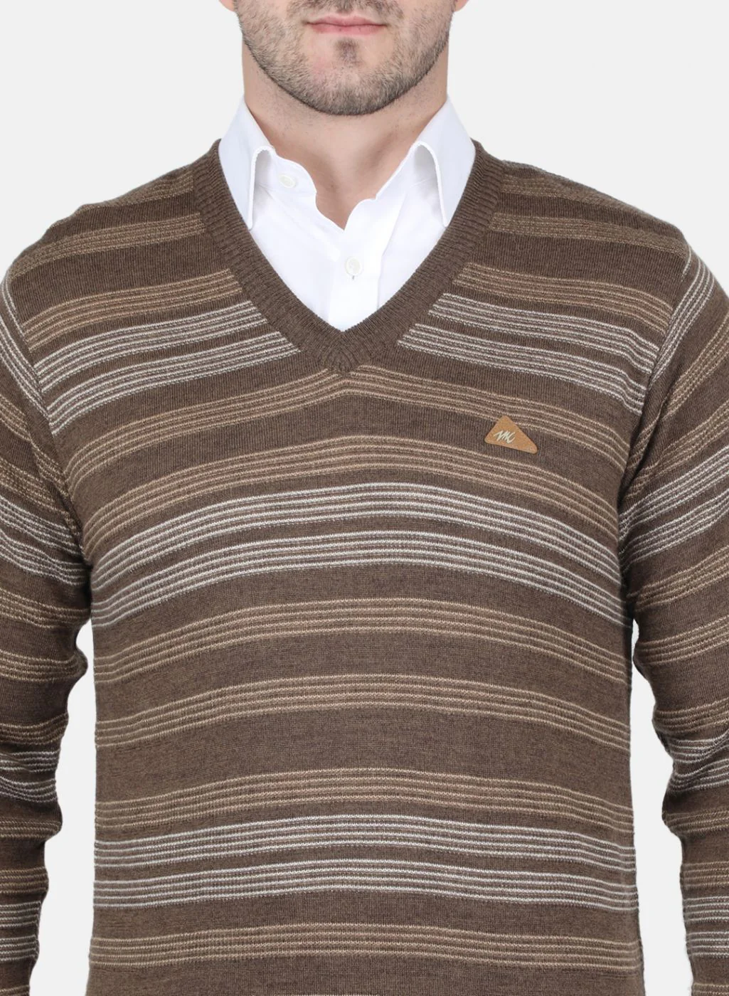 Men Brown Self Design Pullover - Image 5