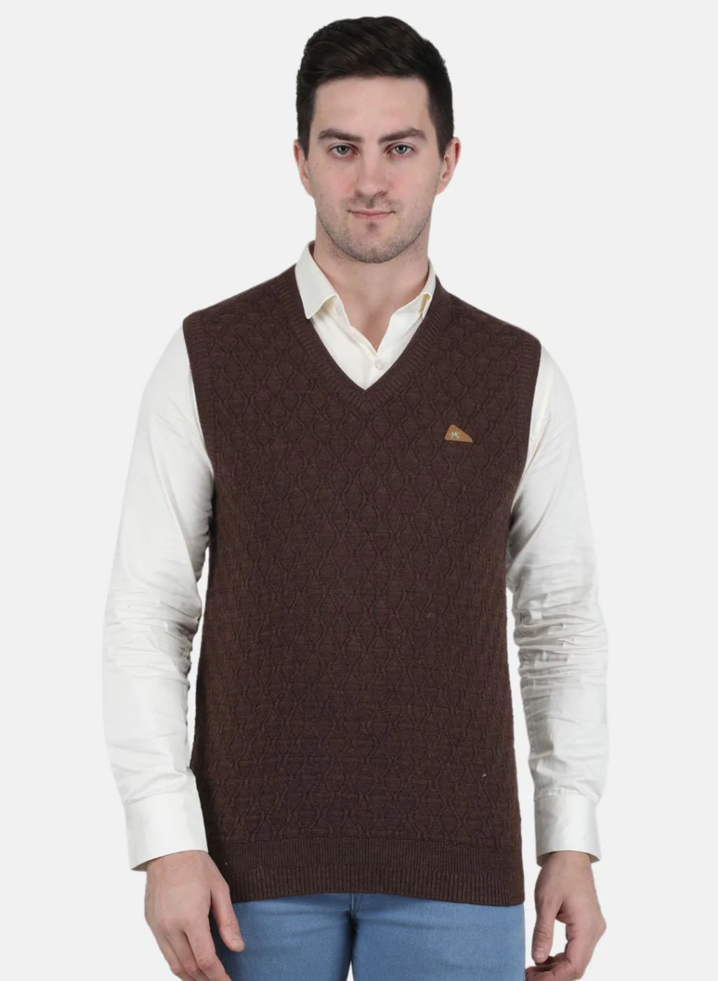 Men Brown Self Design Sweater