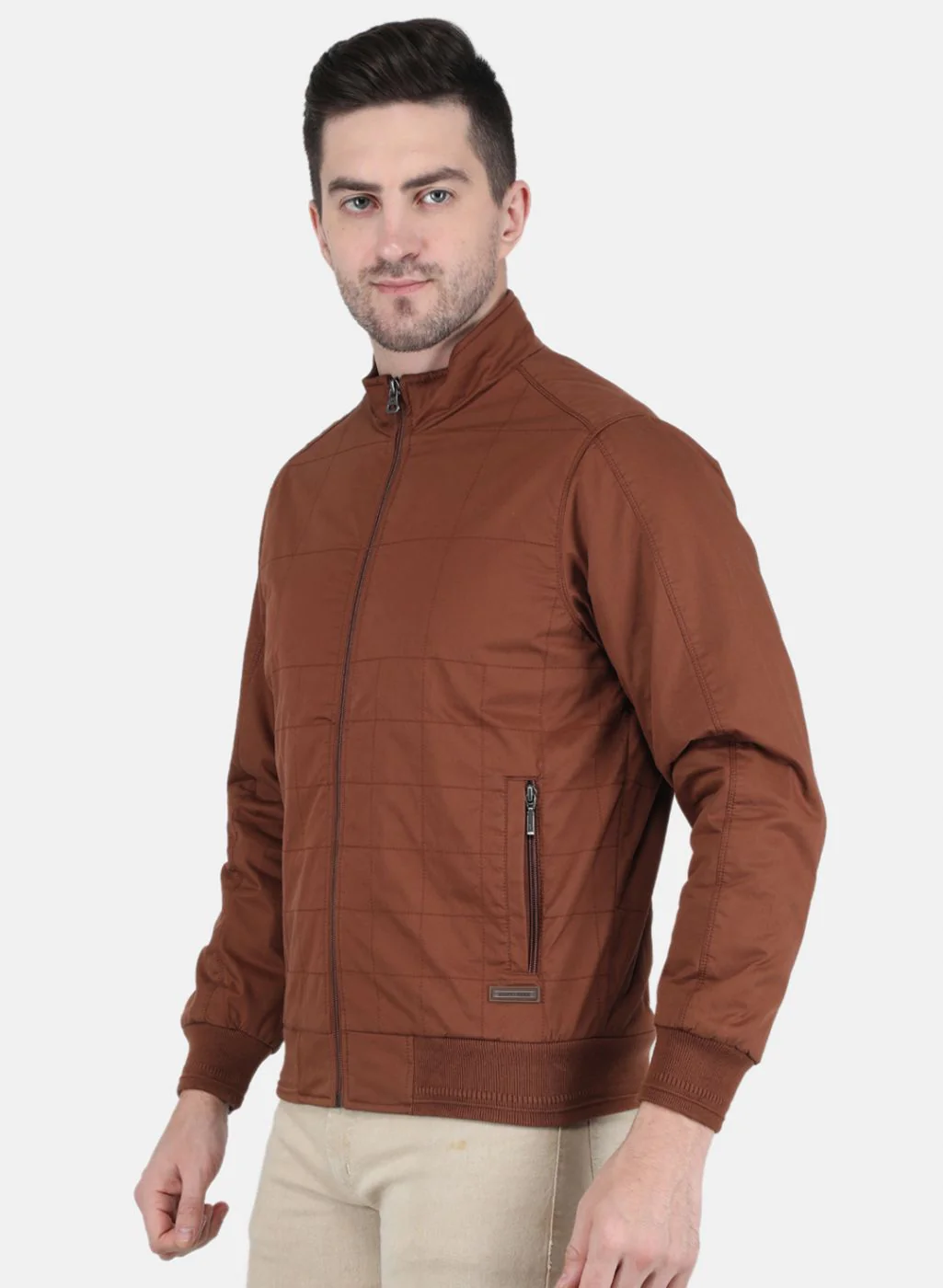 Men Brown Solid Jacket - Image 2