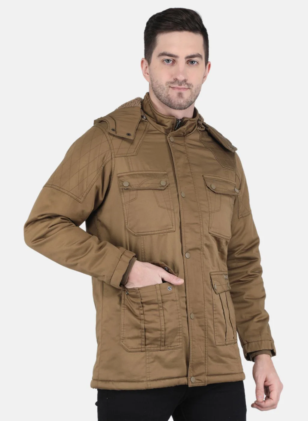 Men Brown Solid Jacket - Image 6
