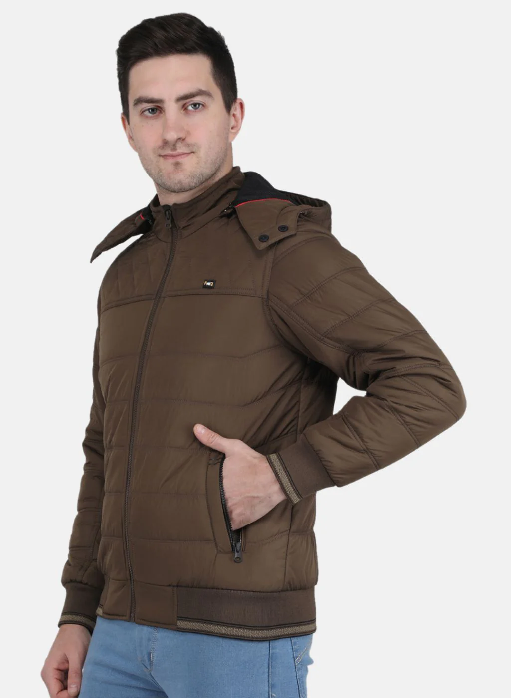 Men Brown Solid Jacket - Image 2