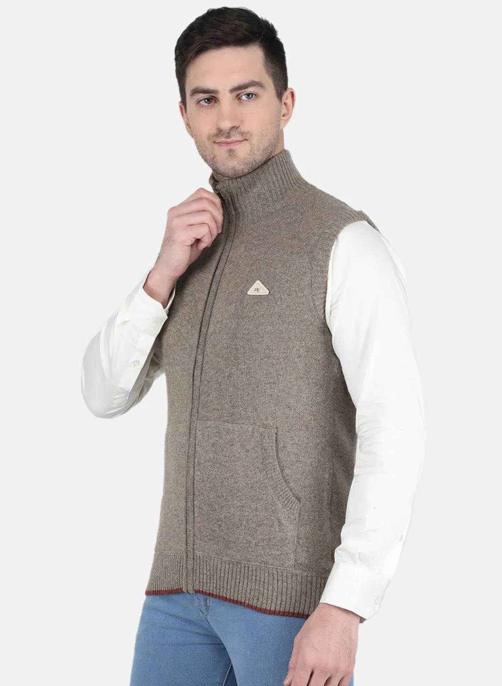 Men Brown Solid Sweater - Image 2