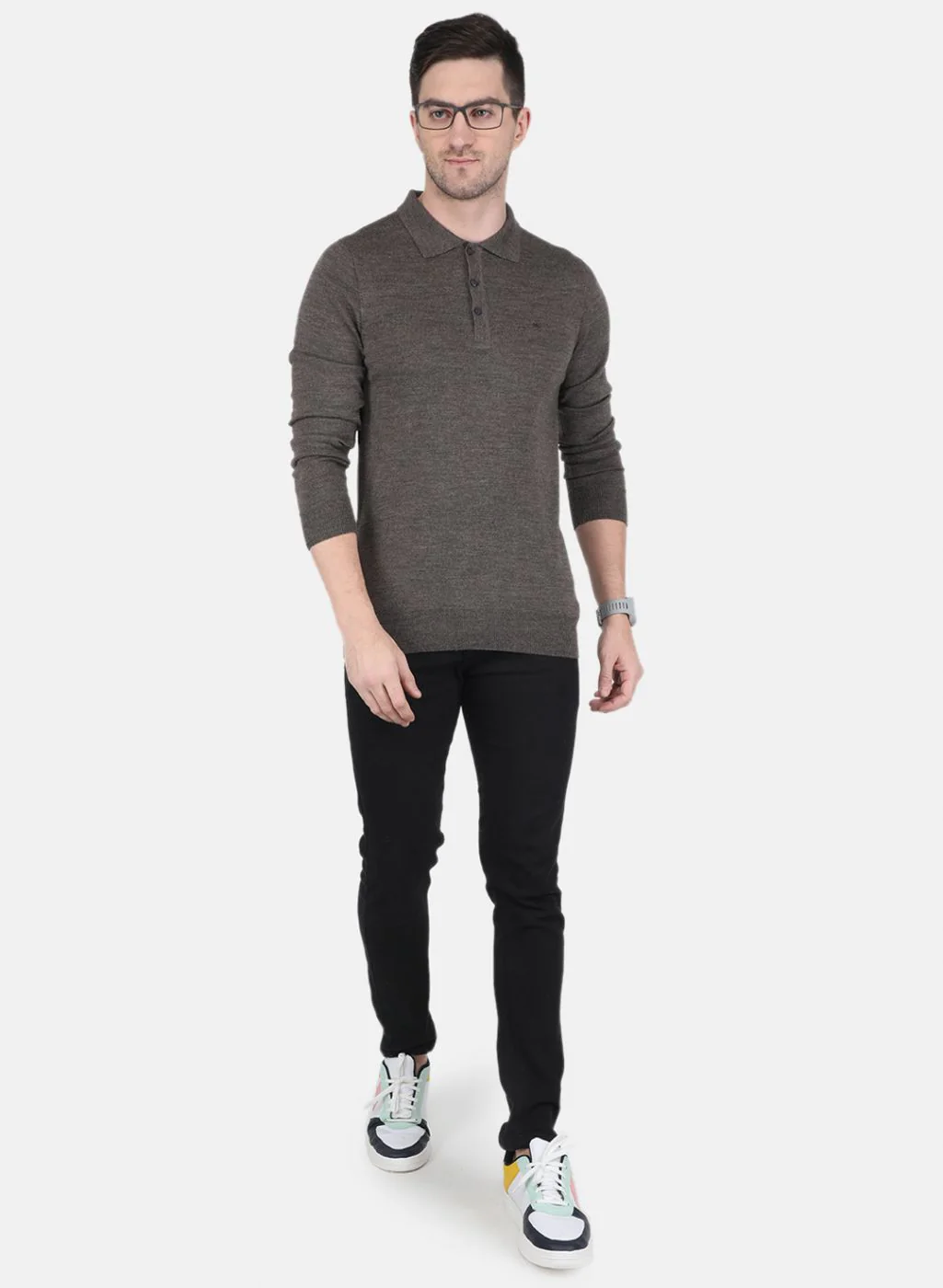 Men Brown Solid T-Shirt - Image 4