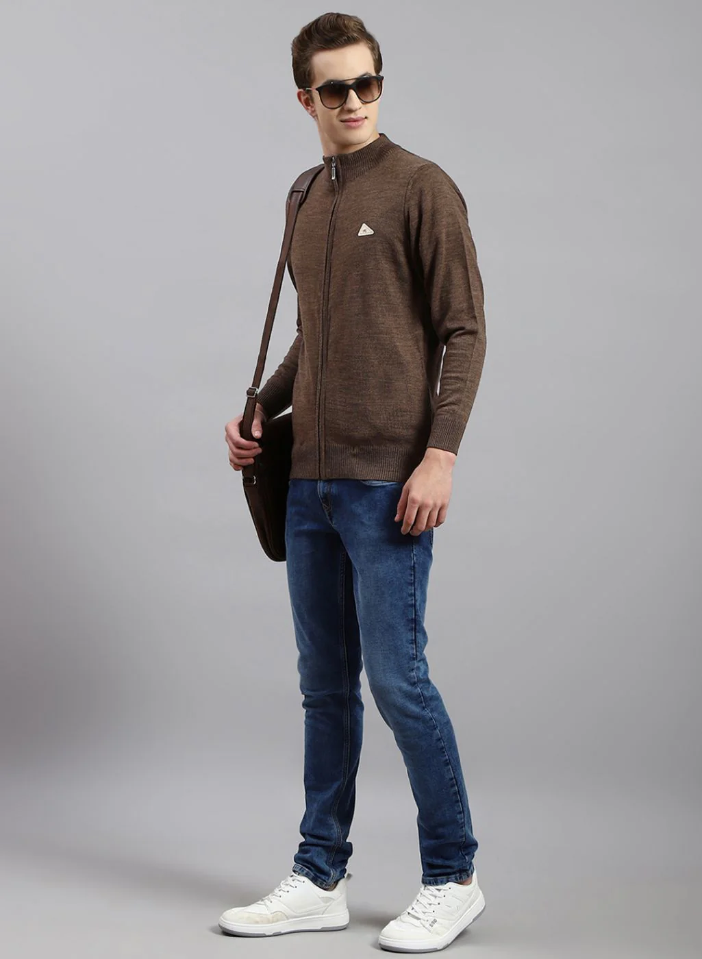 Men Brown Solid Wool blend Pullover