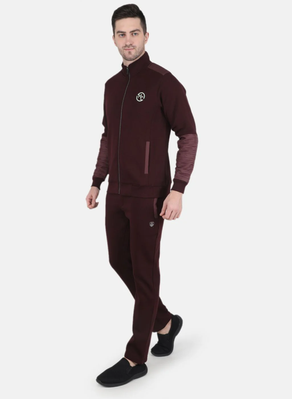 Men Burgundy Solid Tracksuit - Image 2