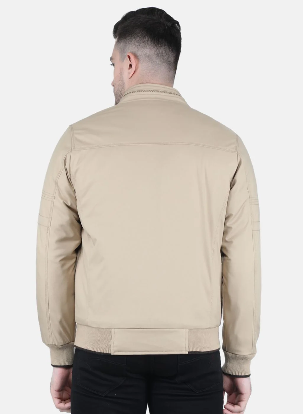 Men Cream Solid Jacket - Image 3