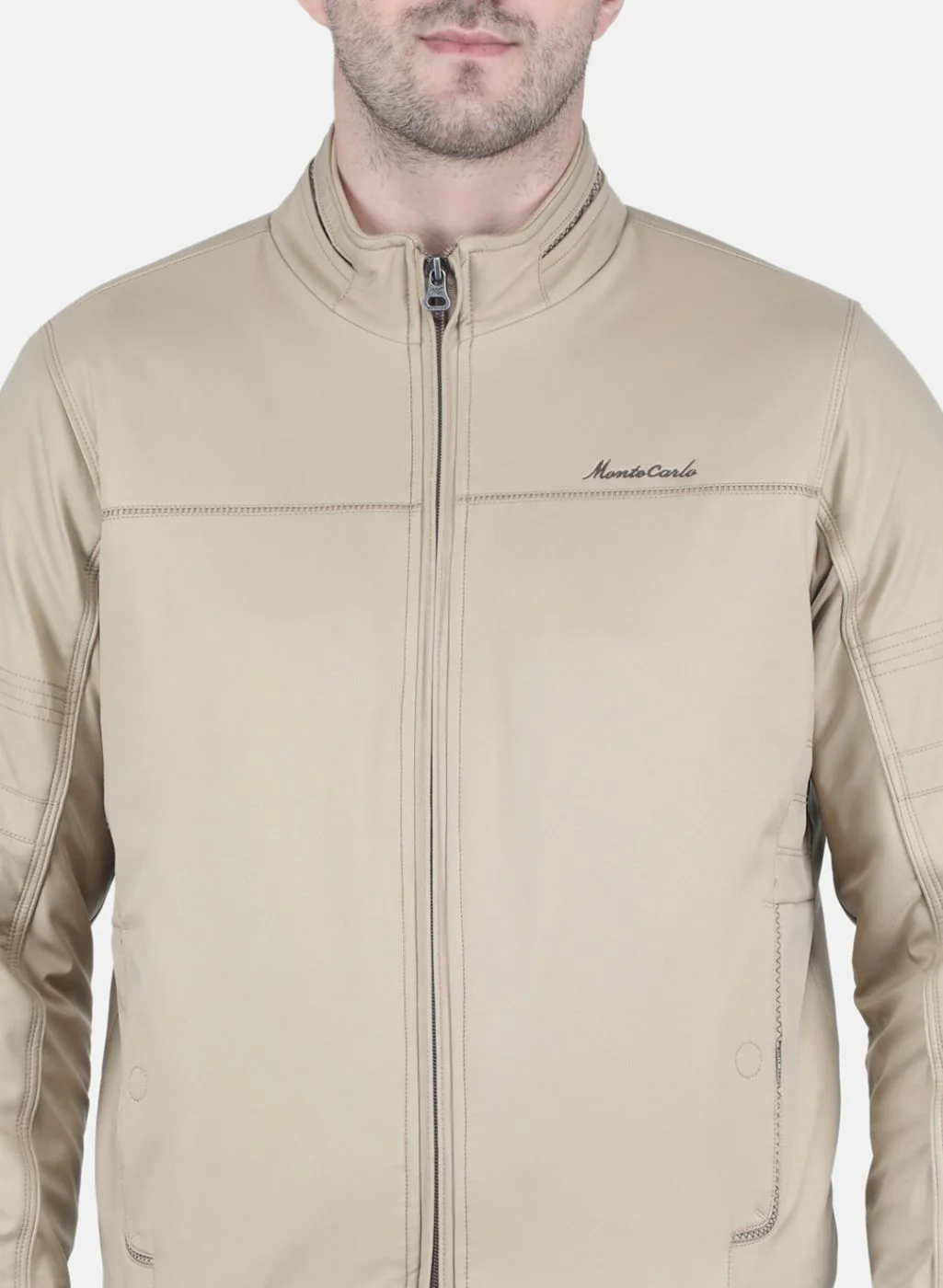 Men Cream Solid Jacket - Image 5