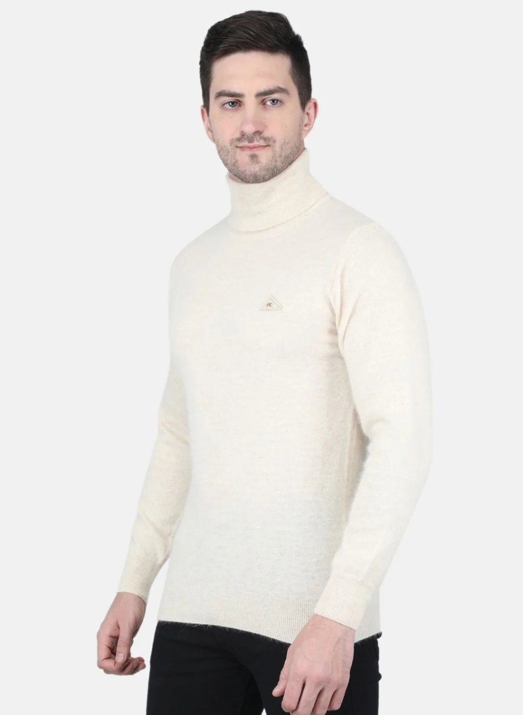 Men Cream Solid Pullover - Image 2