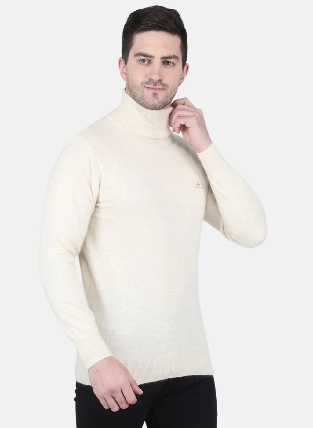 Men Cream Solid Pullover - Image 6