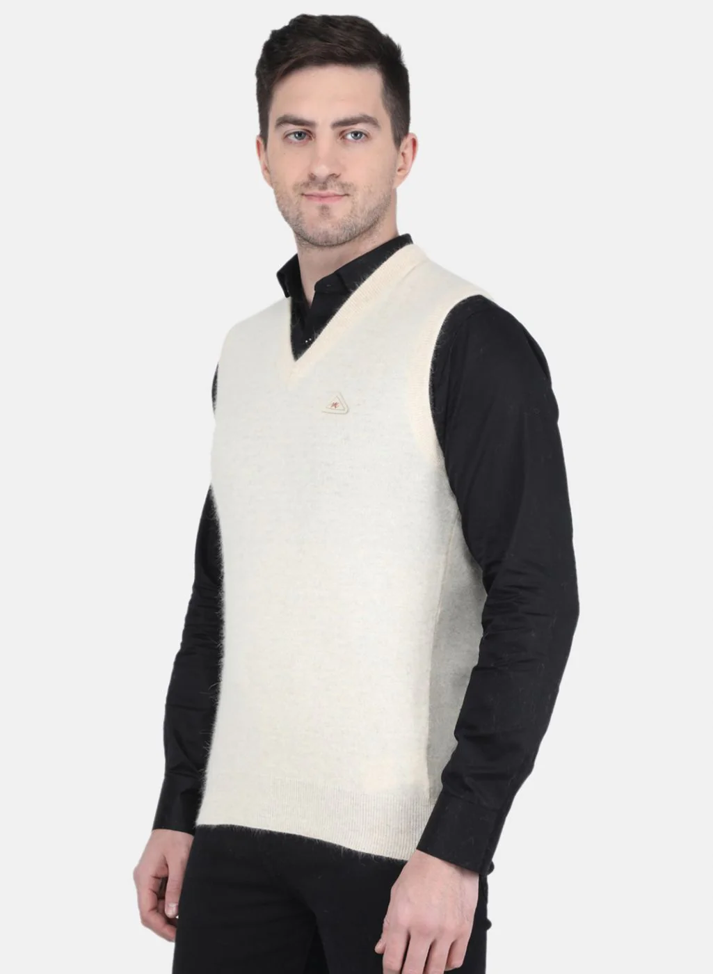 Men Cream Solid Sweater - Image 2