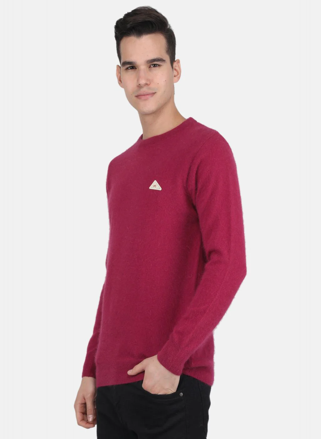 Men Dark Pink Solid Pullover - Image 2