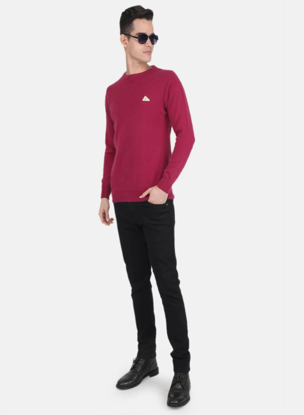 Men Dark Pink Solid Pullover - Image 4