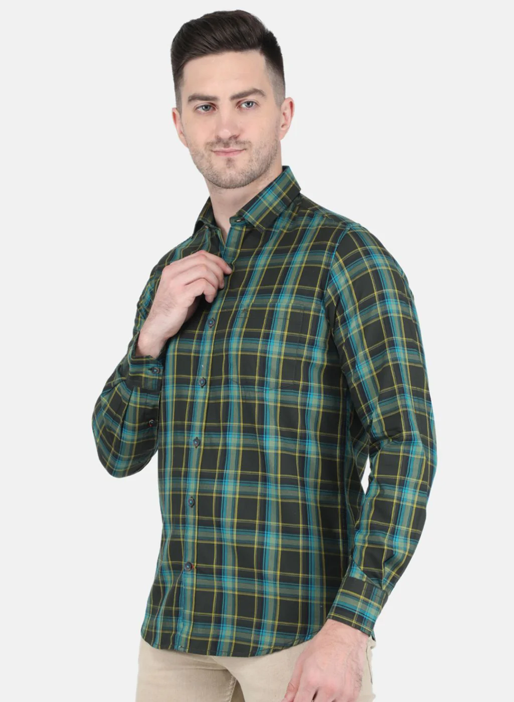 Men Green Check Shirt - Image 2