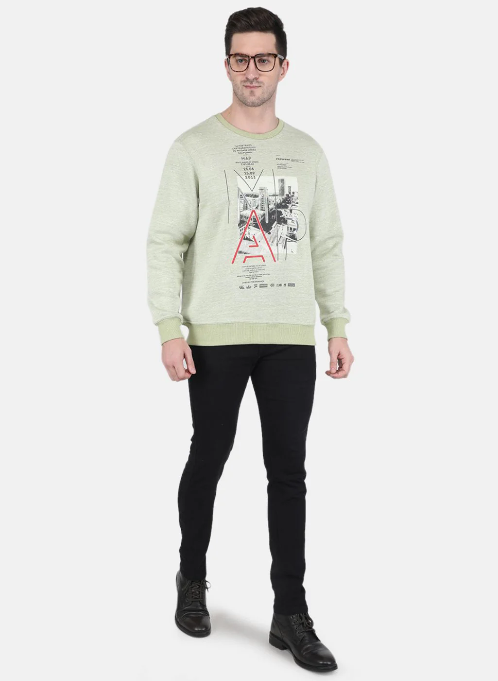 Men Green Jaquard Sweatshirt - Image 4