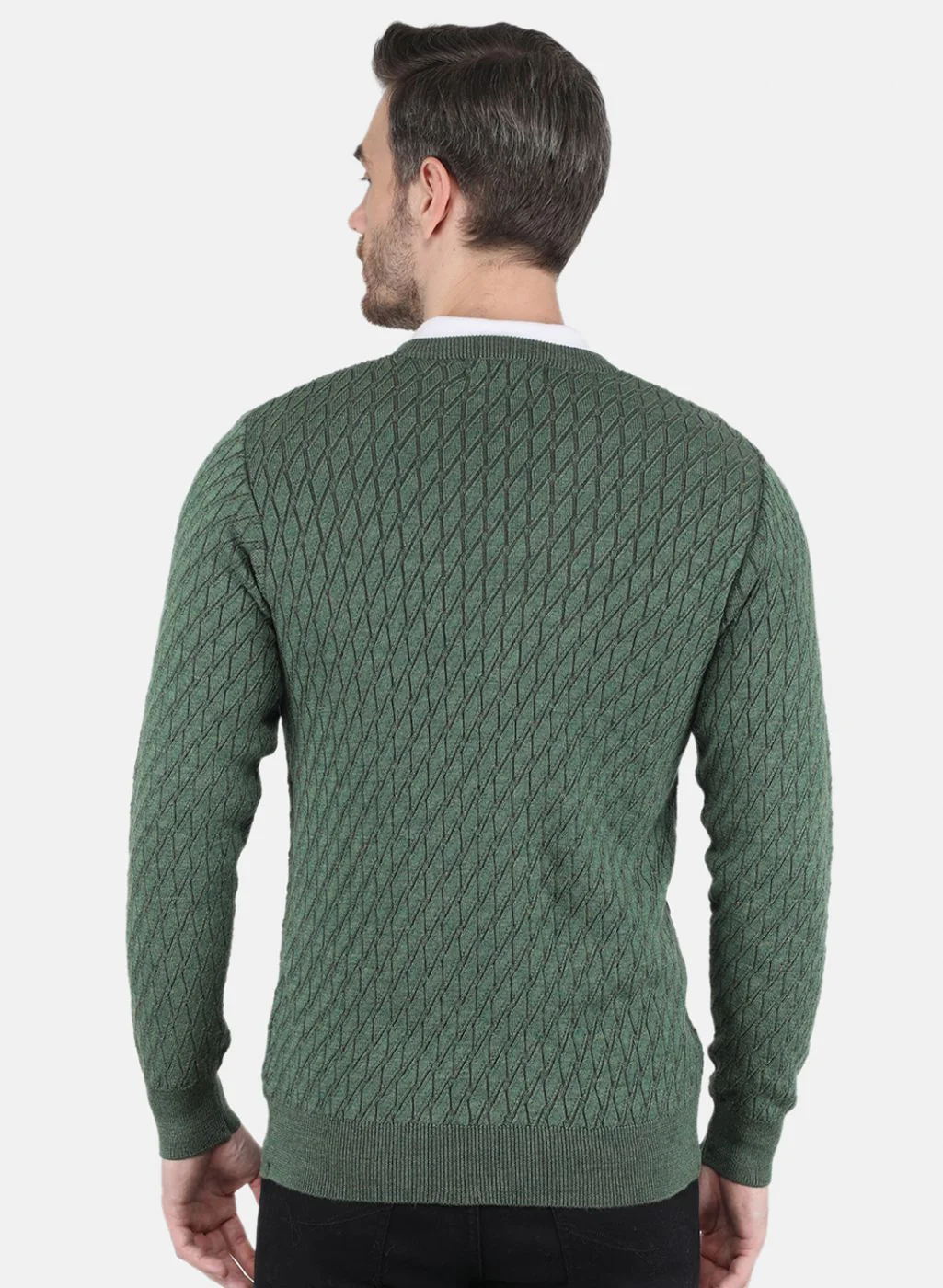 Men Green Self design Pullover - Image 3