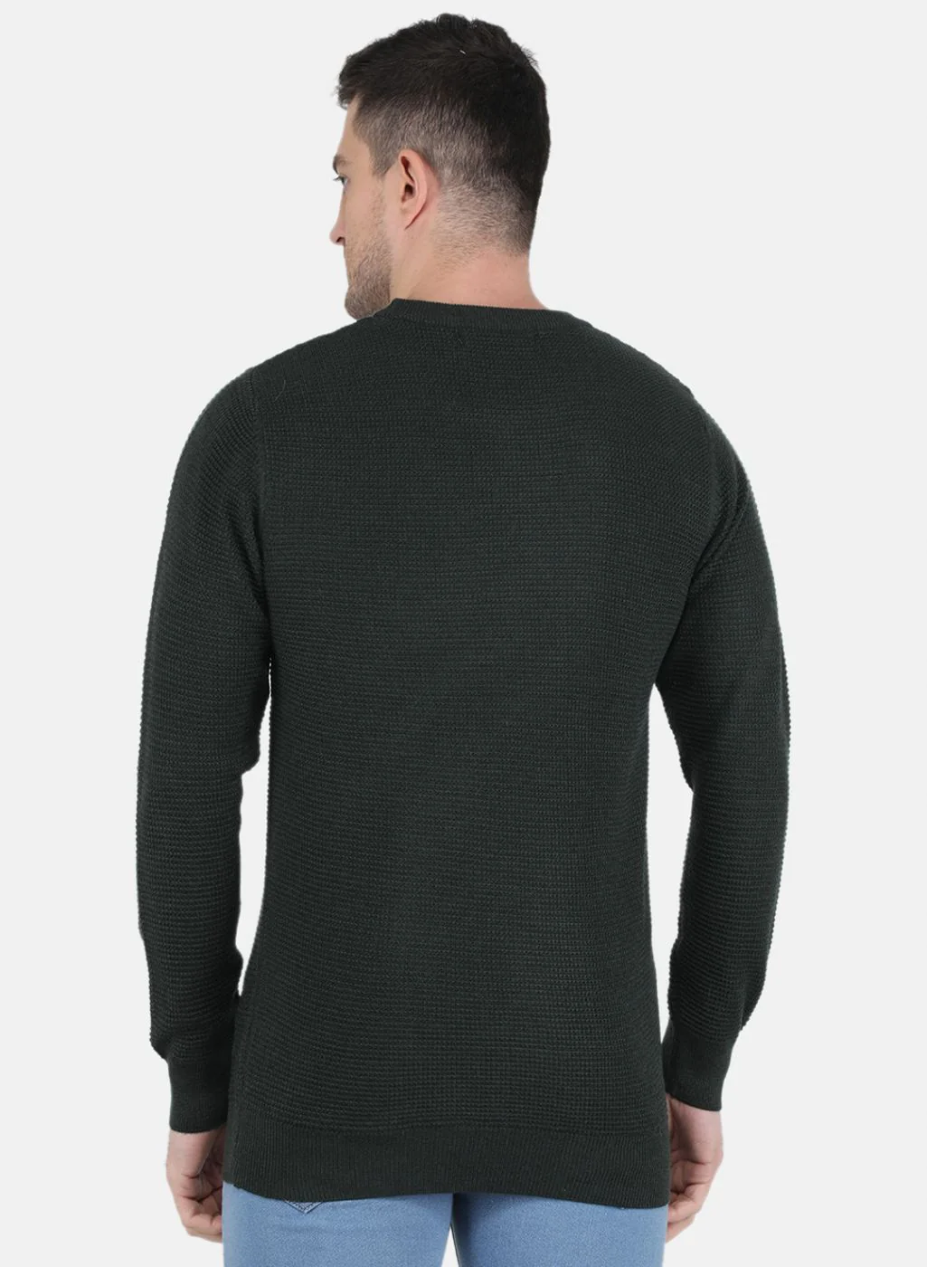 Men Green Self Design Pullover - Image 3