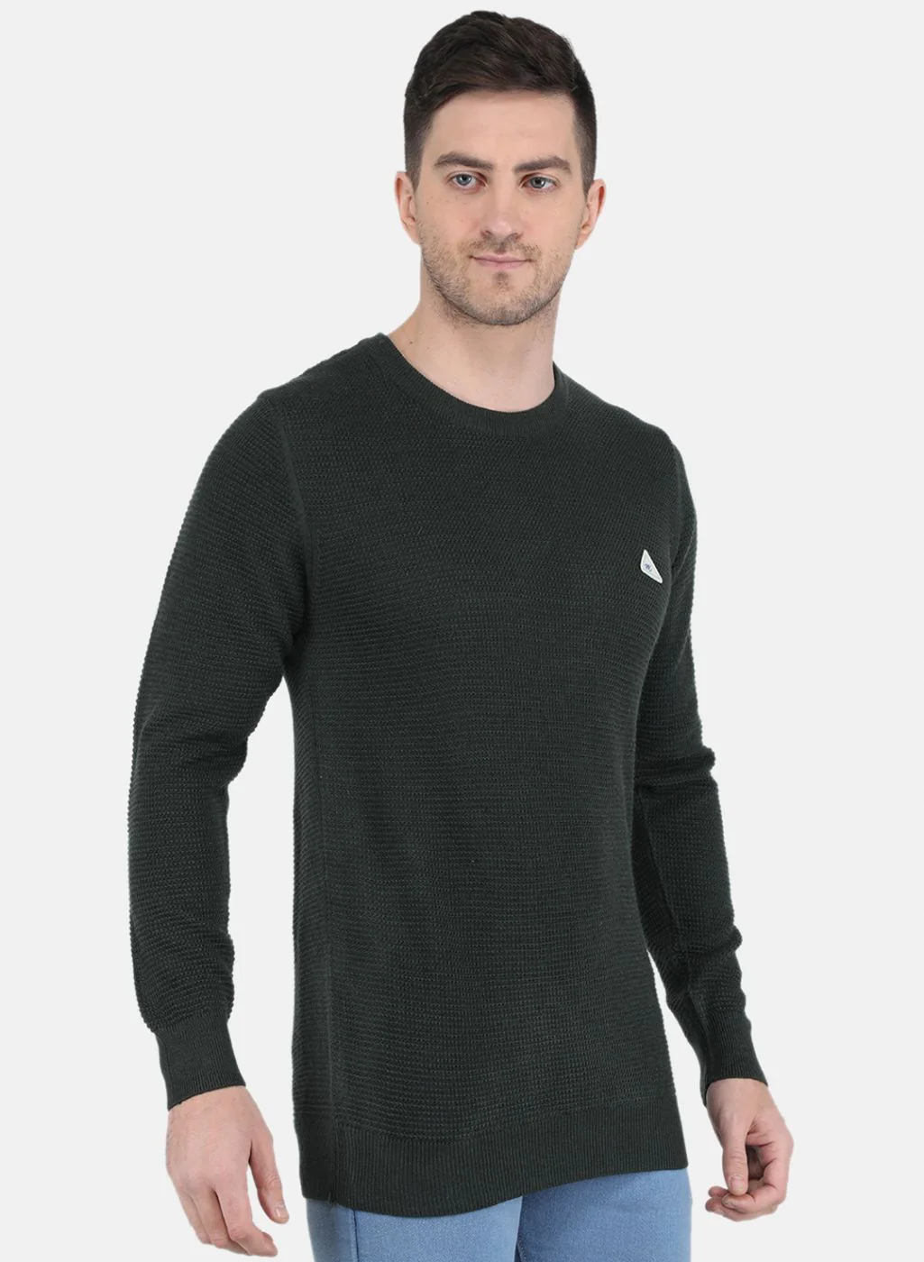 Men Green Self Design Pullover - Image 6