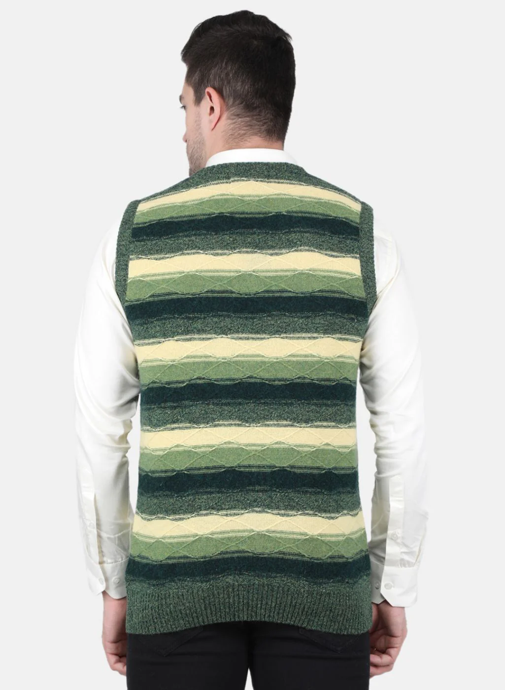 Men Green Self Design Sweater - Image 3