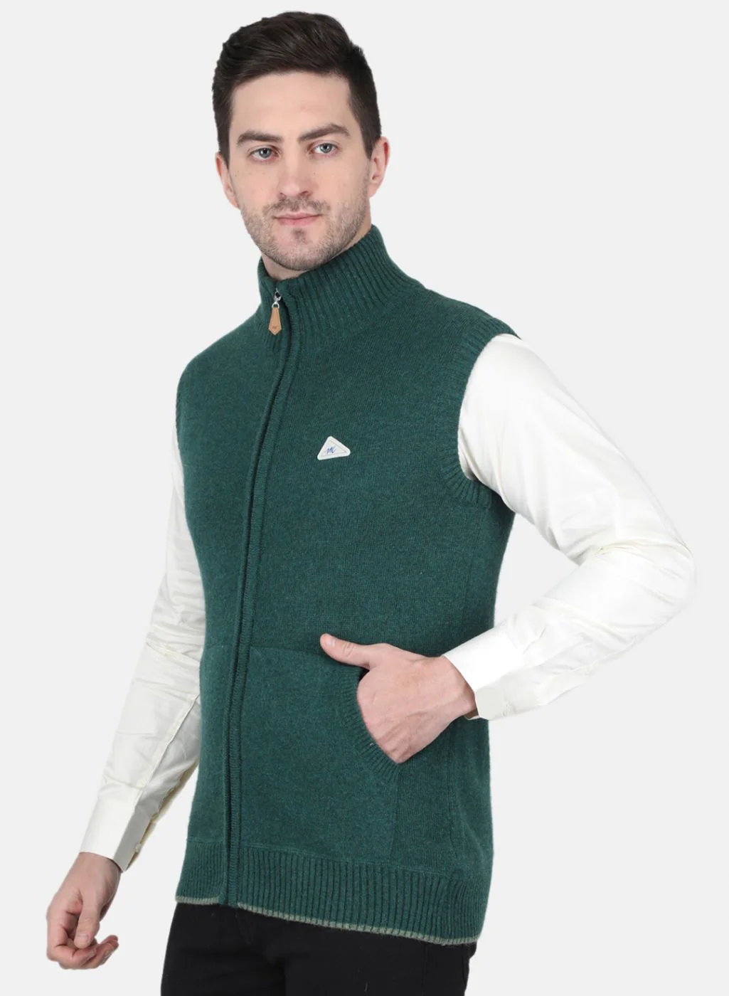 Men Green Solid Sweater - Image 2