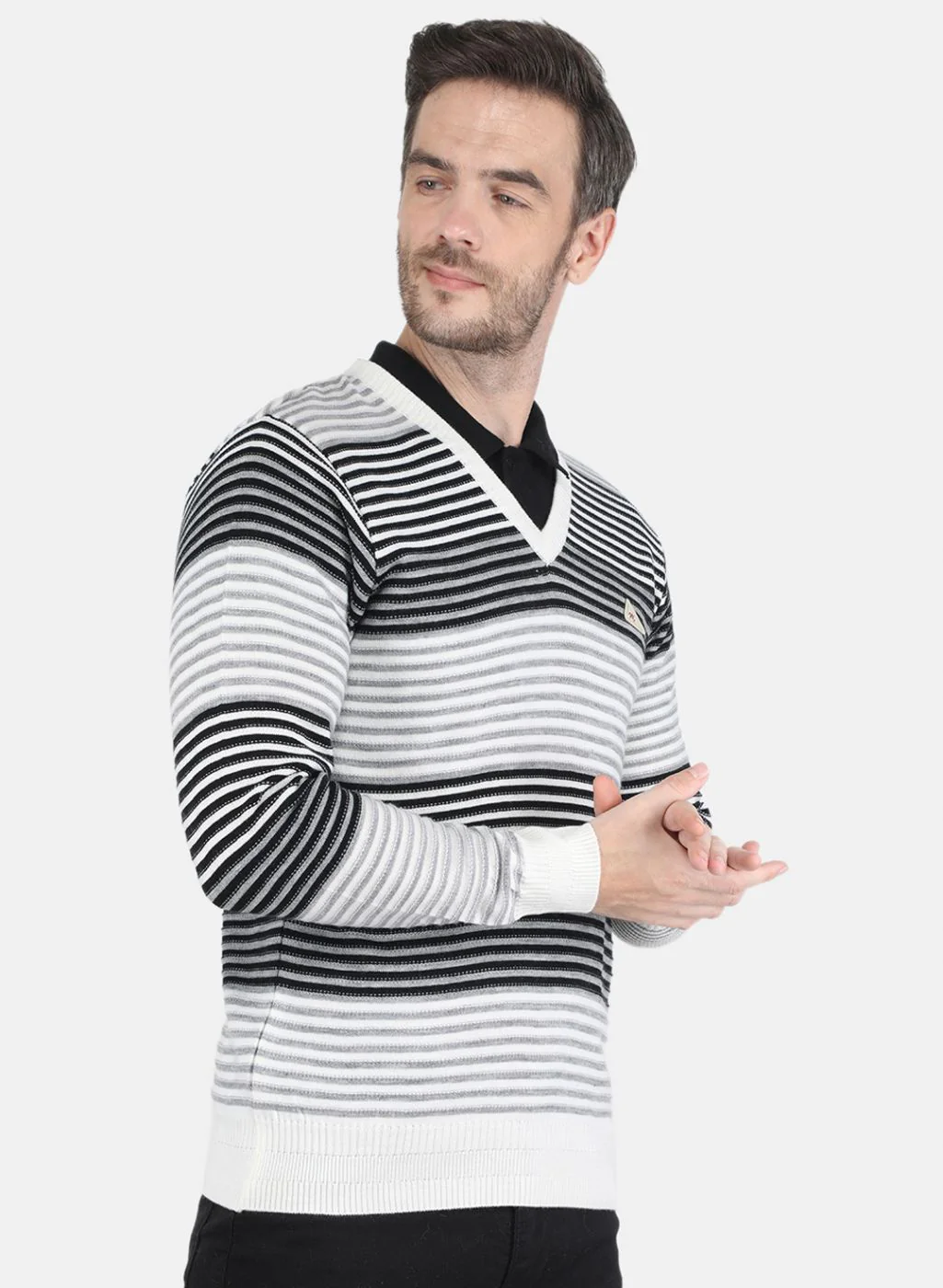 Men Grey & Black Stripe Pullover - Image 6