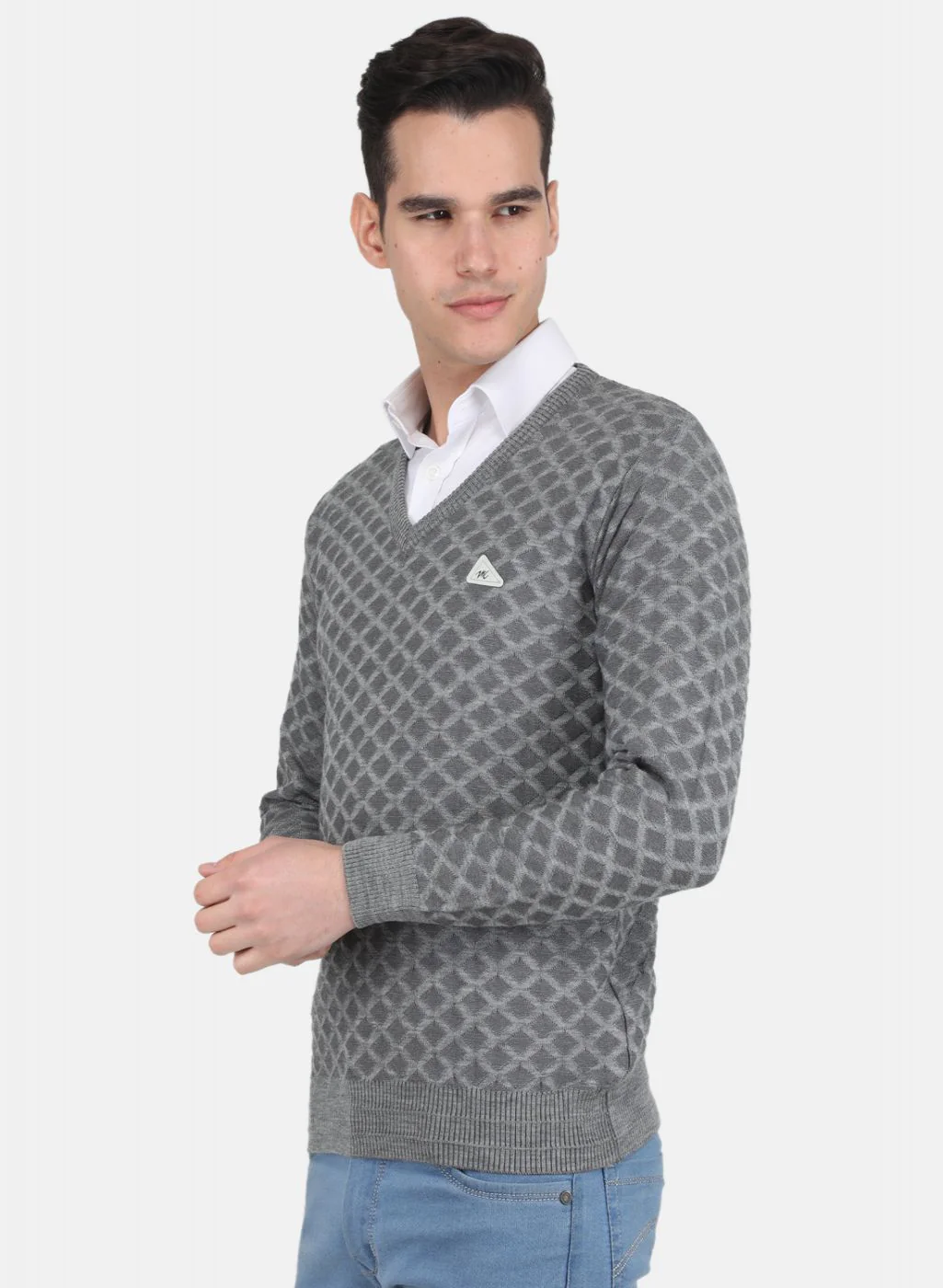 Men Grey Jaquard Pullover - Image 2