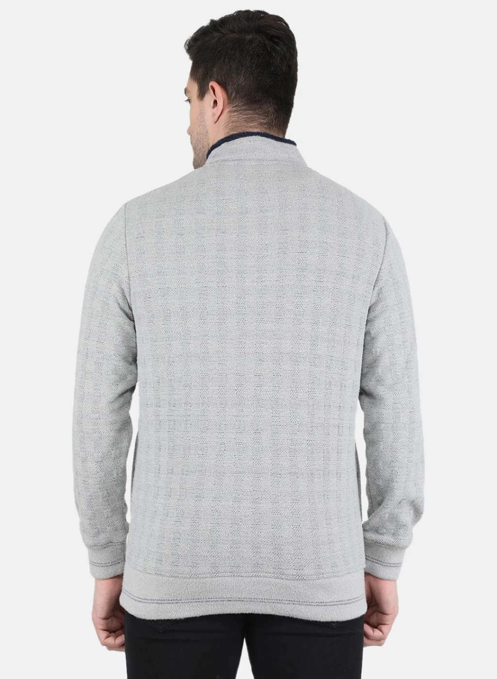 Men Grey Jaquard Sweatshirt - Image 3