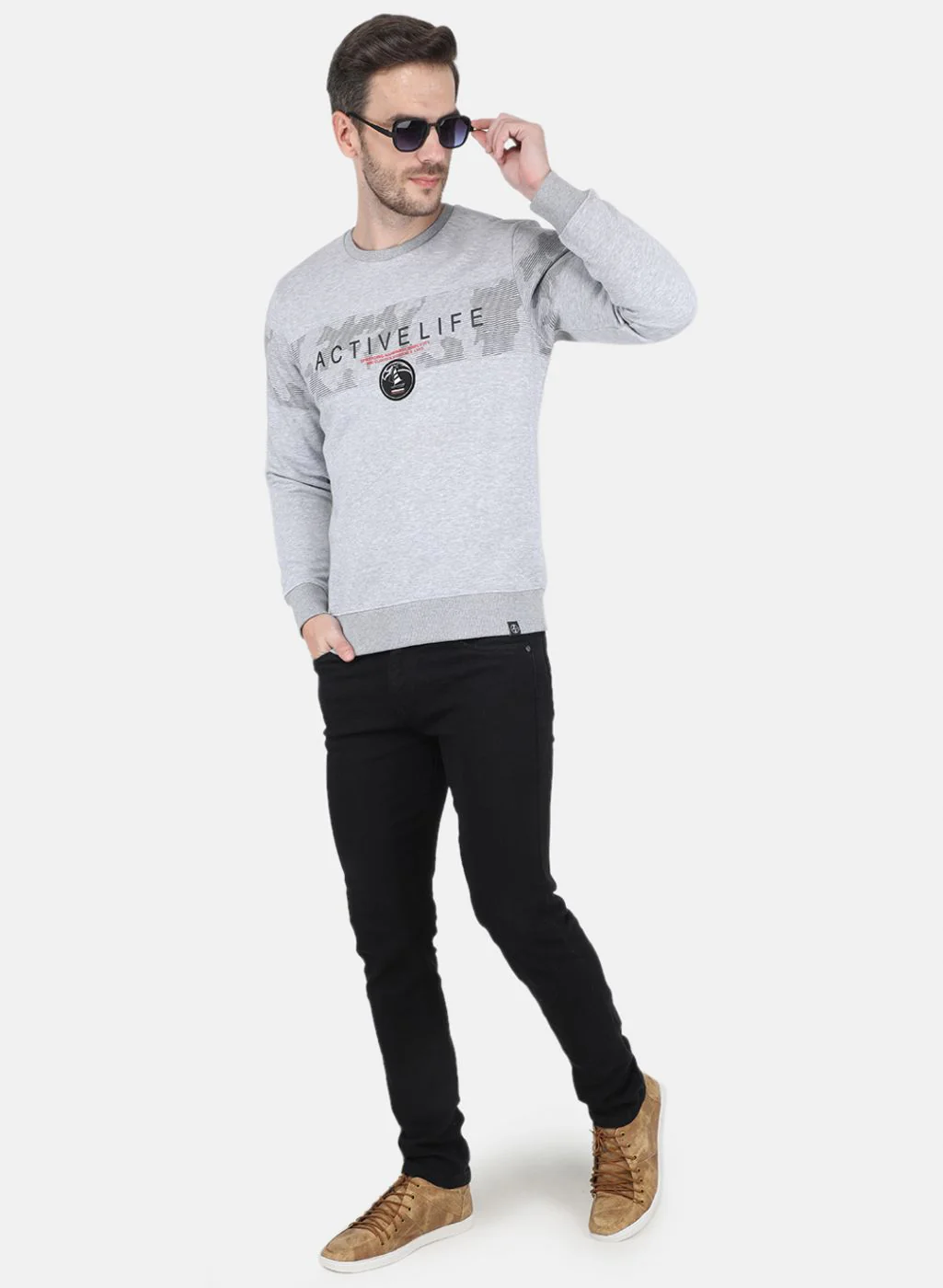 Men Grey Printed Sweatshirt - Image 4